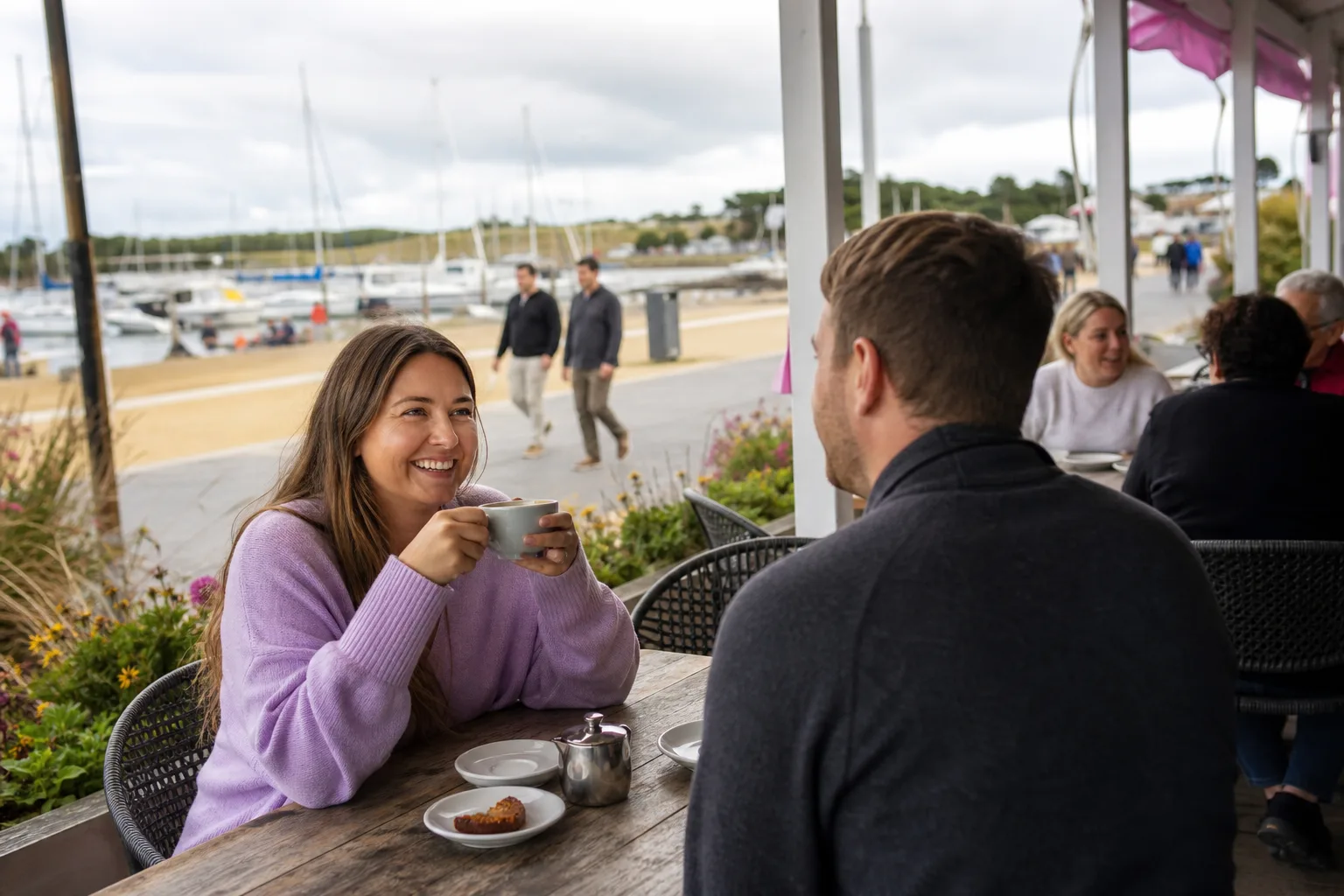 Adults meeting for coffee in an Essex town centre