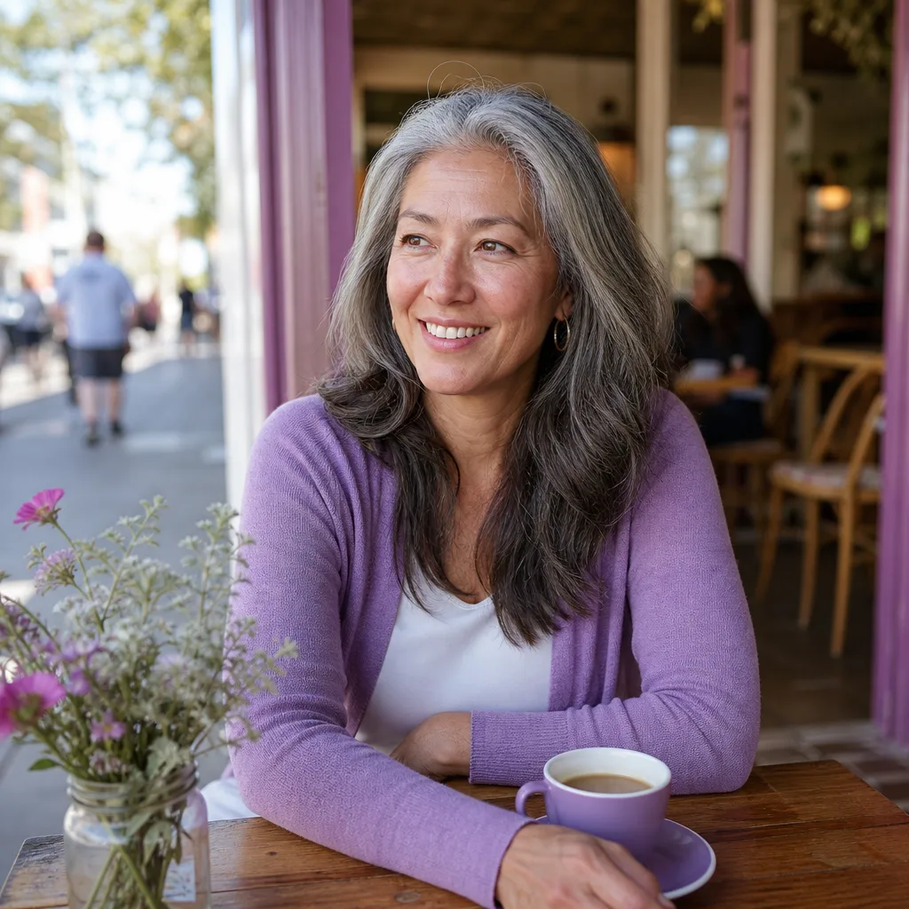 Mature woman writing an online dating profile at home